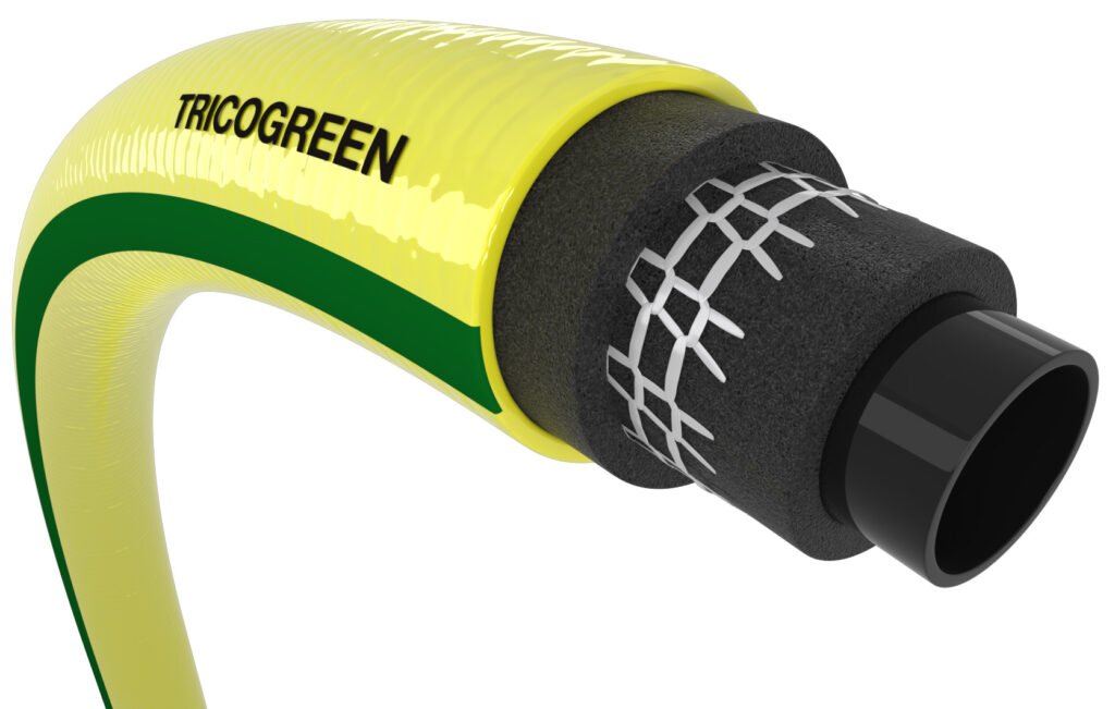 Le TRICOGREEN de TRICOFLEX, un tuyau éco-conçu certifié, intégrant 80 % de matières plastiques recyclées.